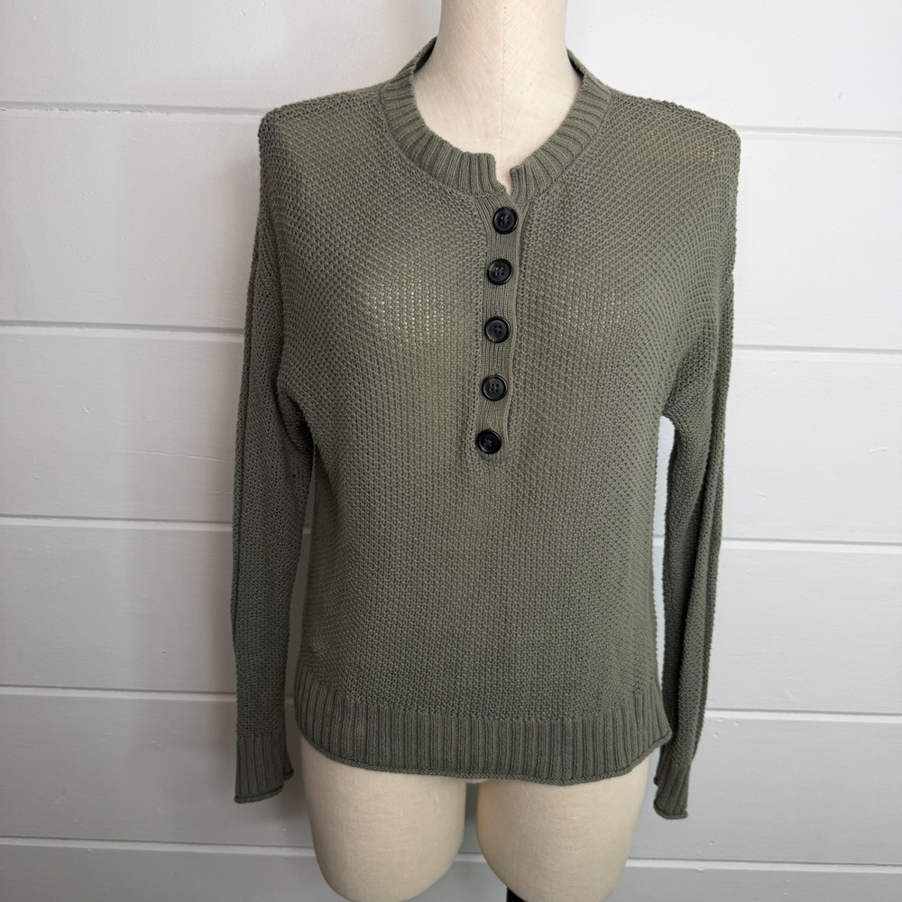 American Eagle Olive Green Henley Sweater Knit Size Small Granola Girl - Picture 1 of 7